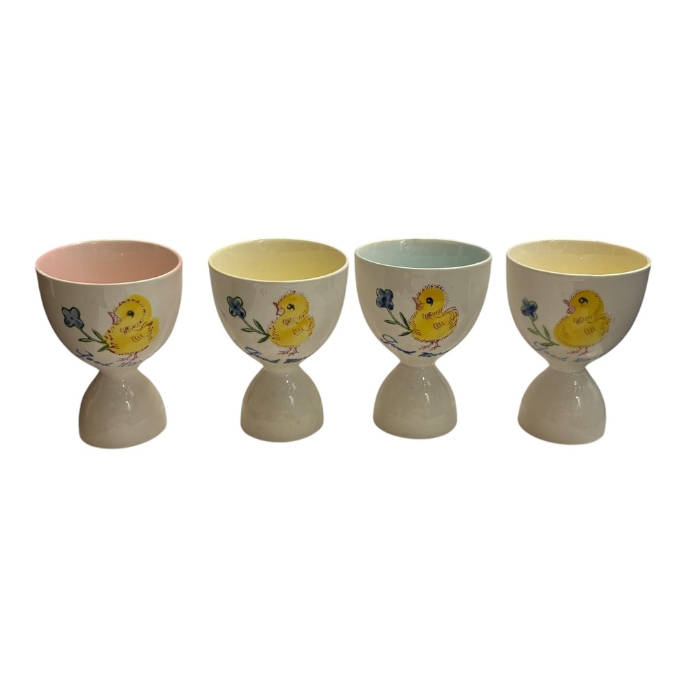 Viking Hand Made Japan Egg Cups Set of 4 Chick Duckling Good Morning! Pastel